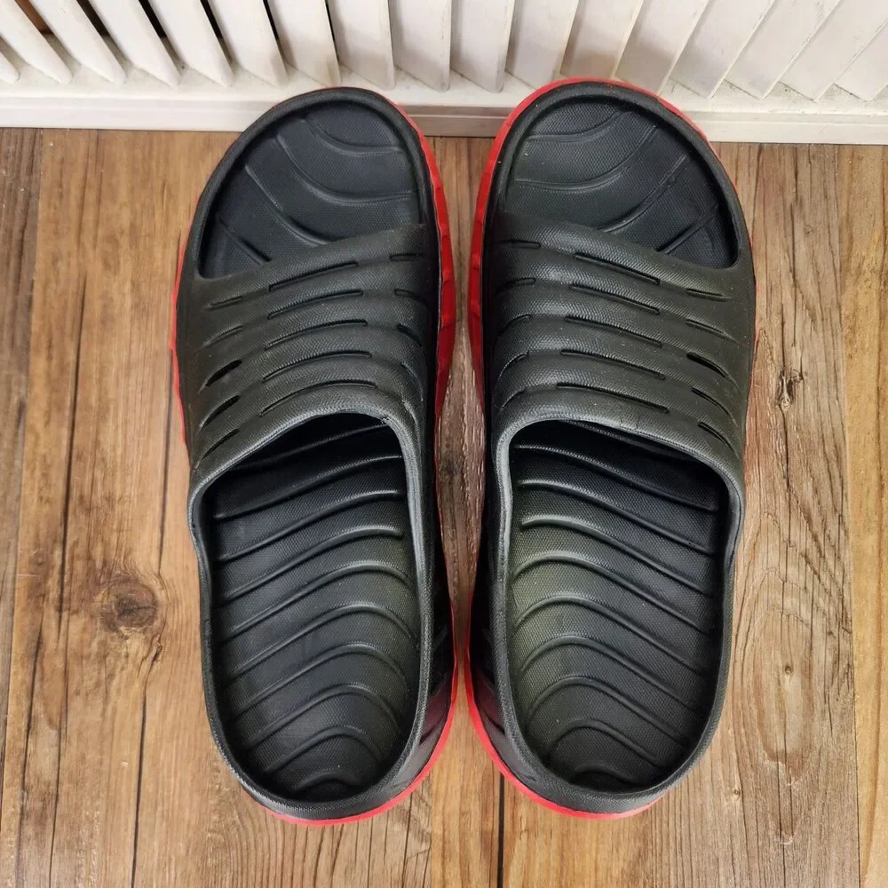 Kuailu Sport Recovery Orthotic Slides Mens Size 7 Black Red Comfort Sandals